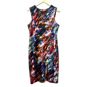 Colourful Sleeveless Sheath Dress Calvin Klein Scuba Fitted Size 12 Multicolour